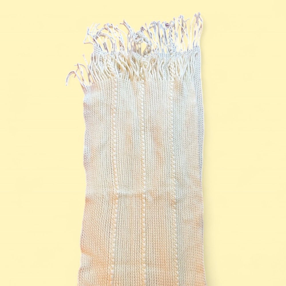 NWOT Fringed Knit Scarf in Cream and Tan